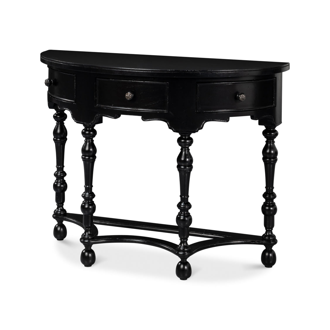 Black Demilune Console Table with Drawers - English Georgian America