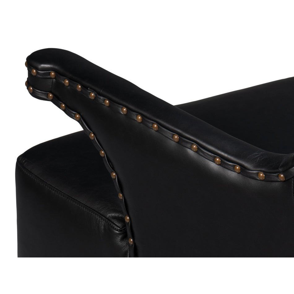 Black High Back Leather Wing Chair - English Georgian America