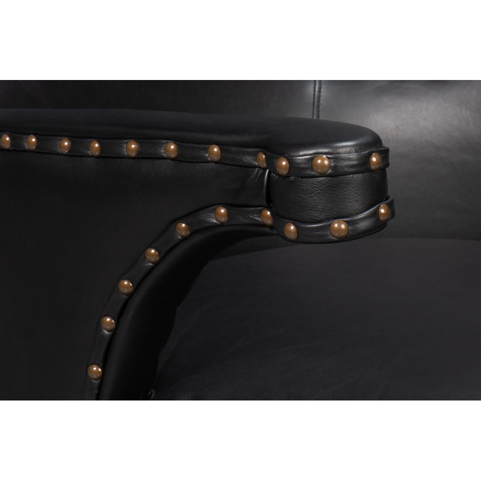 Black High Back Leather Wing Chair - English Georgian America