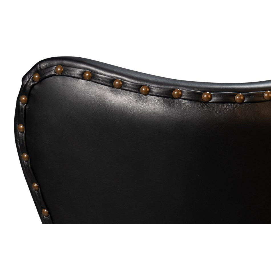 Black High Back Leather Wing Chair - English Georgian America