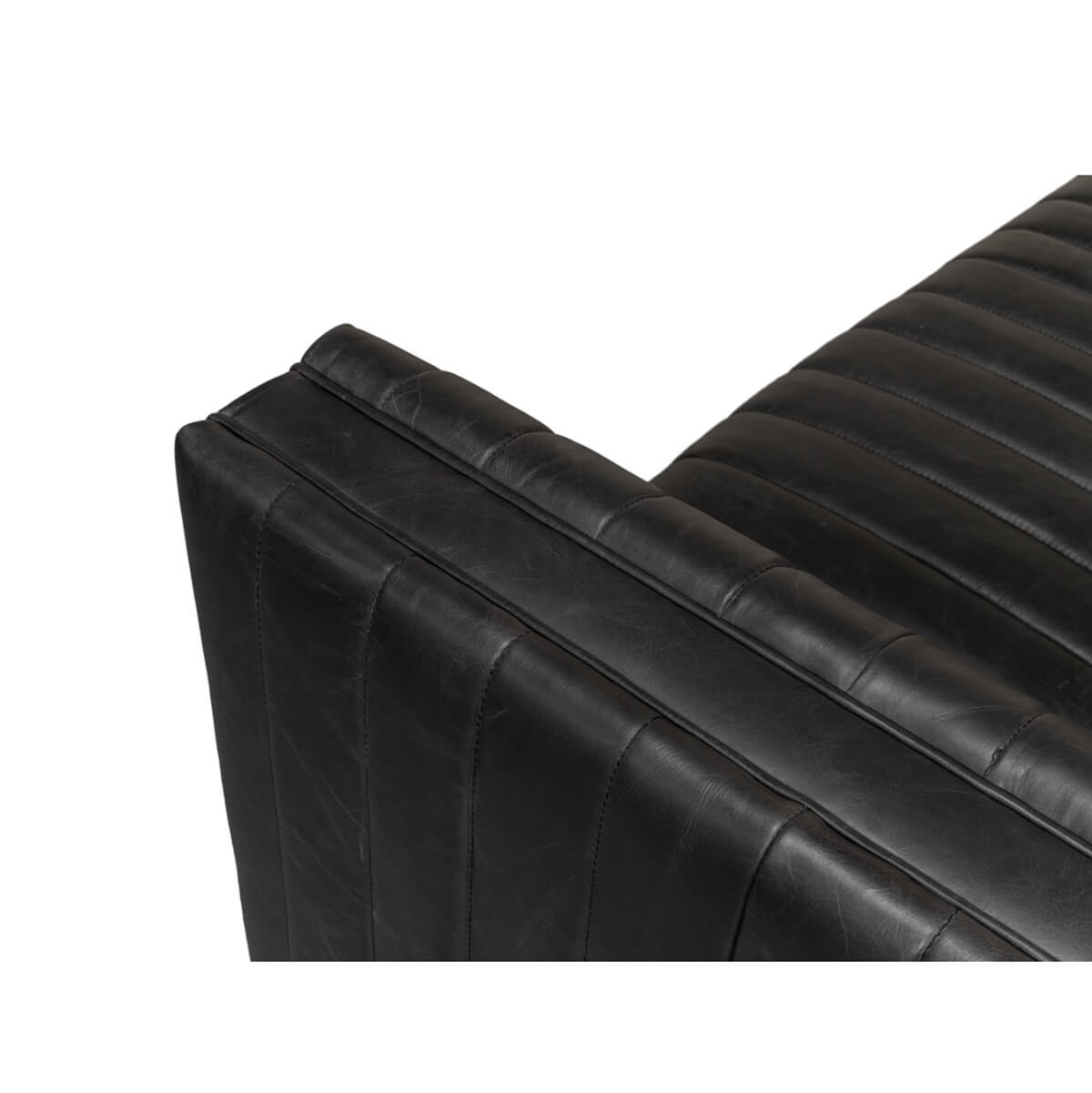 Black Leather Mid Century Sofa - English Georgian America