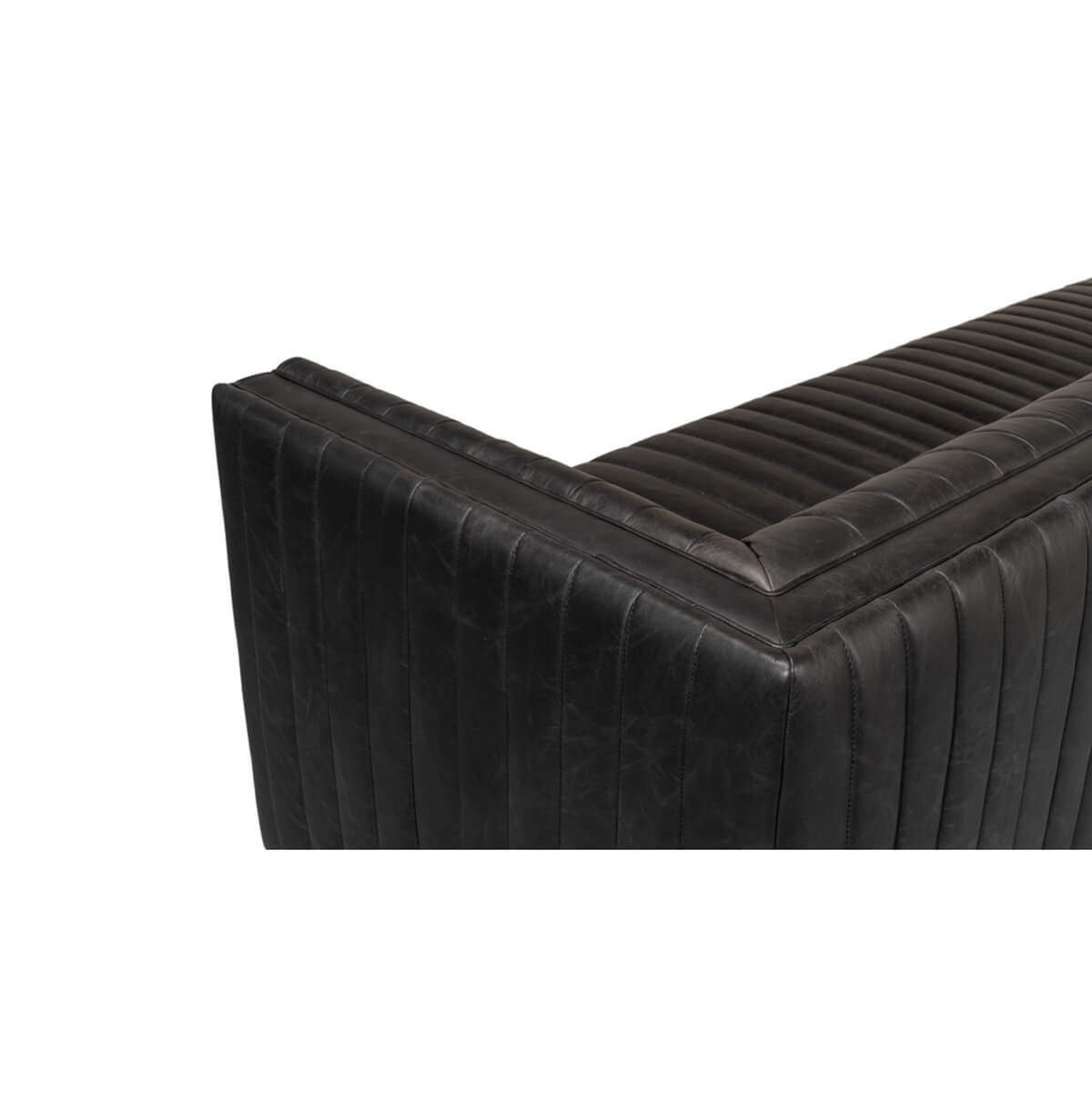 Black Leather Mid Century Sofa - English Georgian America