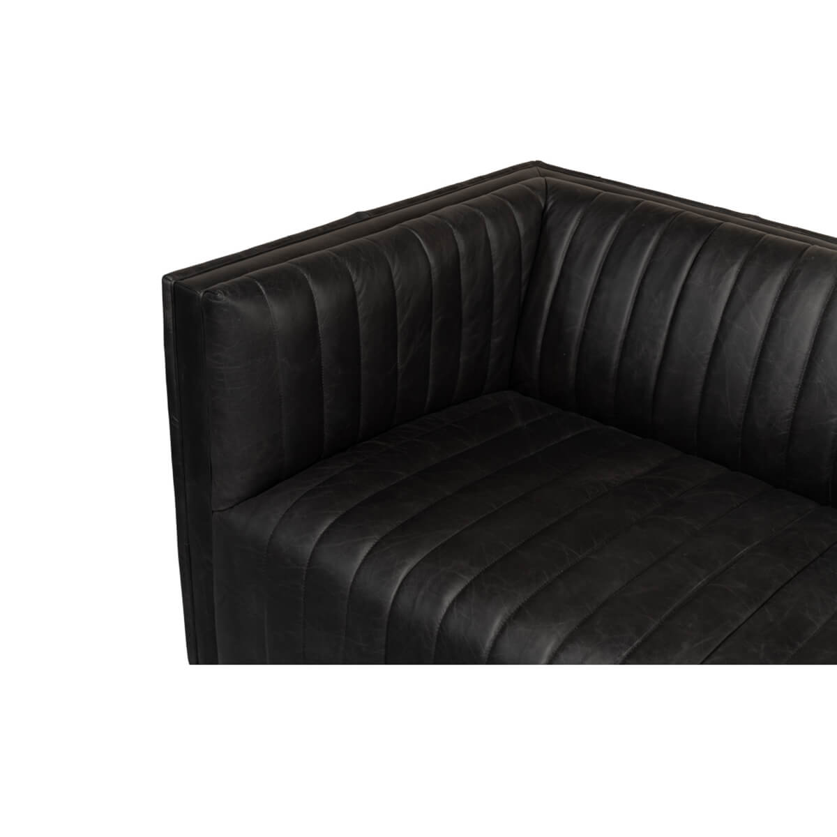 Black Leather Mid Century Sofa - English Georgian America