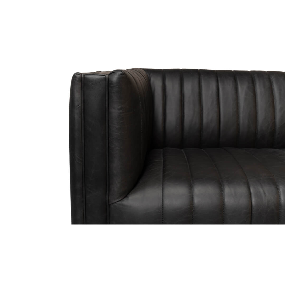 Black Leather Mid Century Sofa - English Georgian America