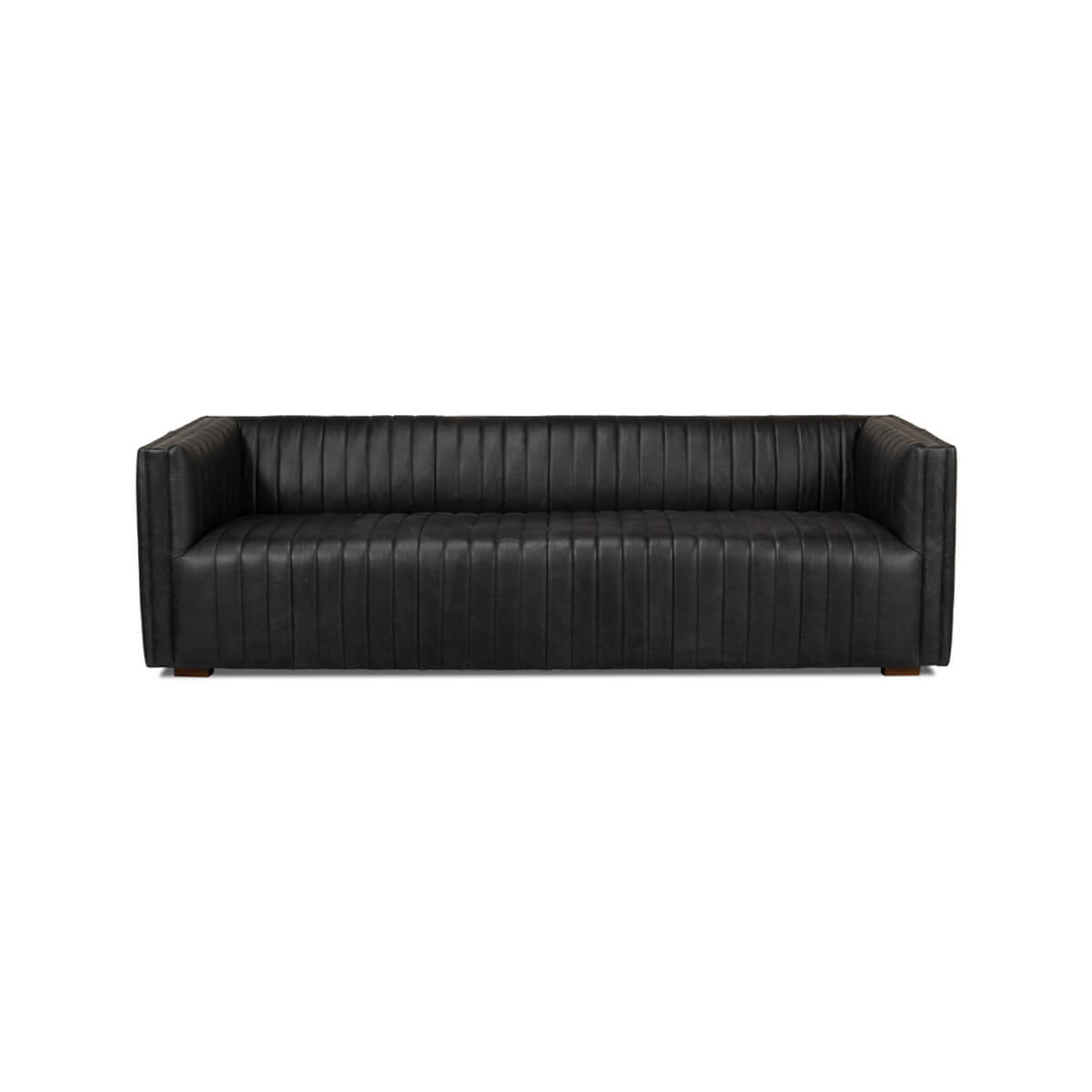 Black Leather Mid Century Sofa - English Georgian America