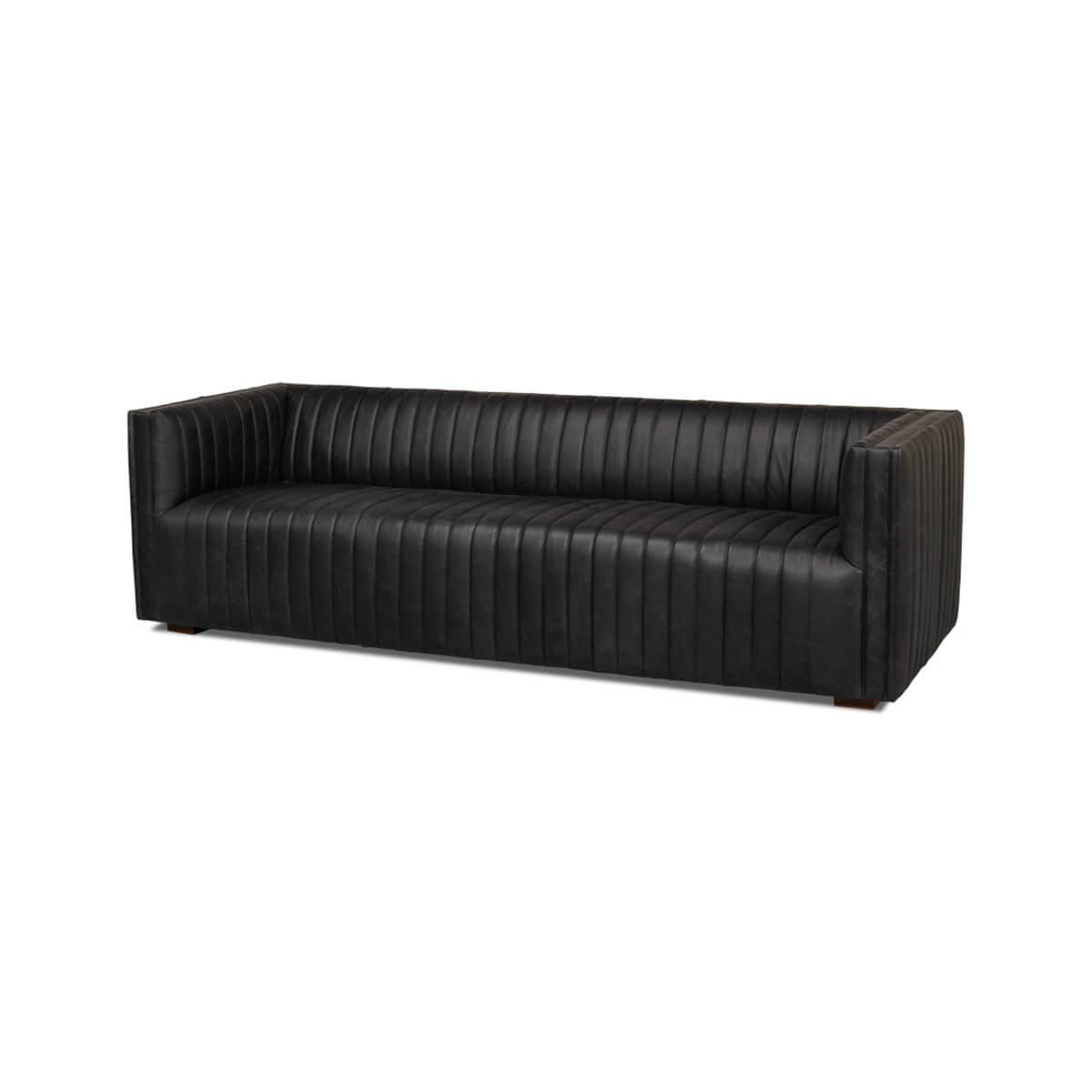 Black Leather Mid Century Sofa - English Georgian America