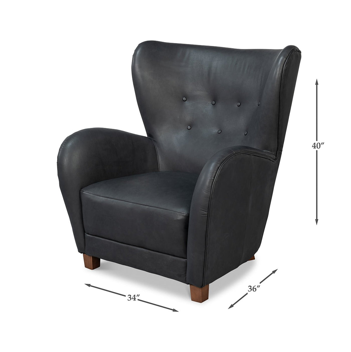 Black Leather Modern Wing Chair - English Georgian America