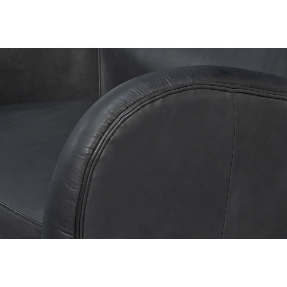 Black Leather Modern Wing Chair - English Georgian America