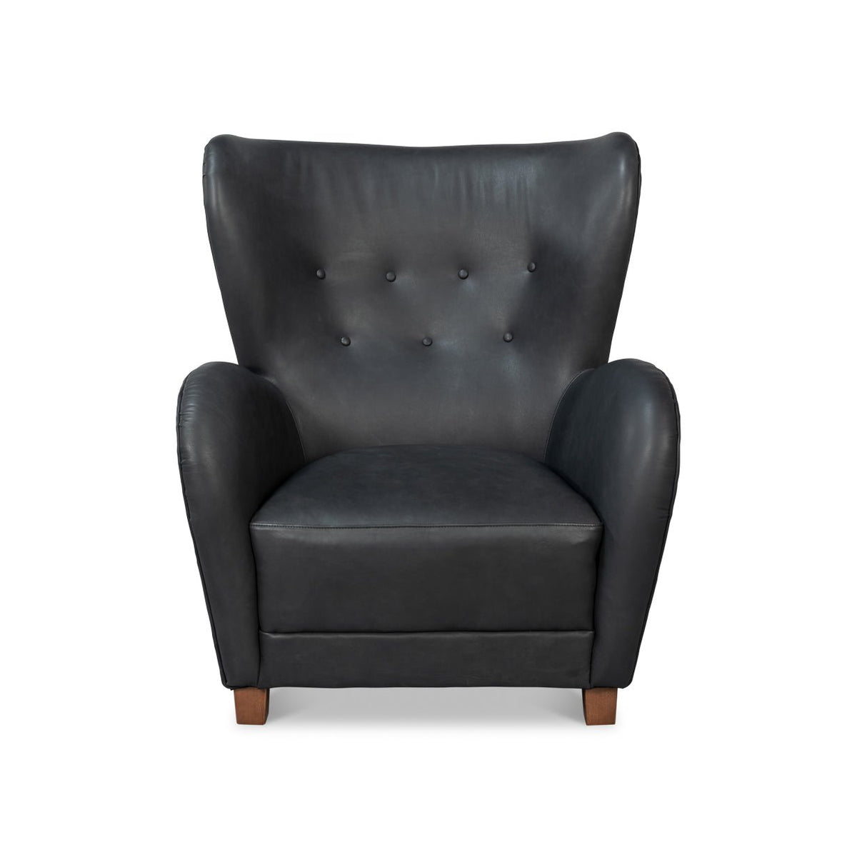 Black Leather Modern Wing Chair - English Georgian America