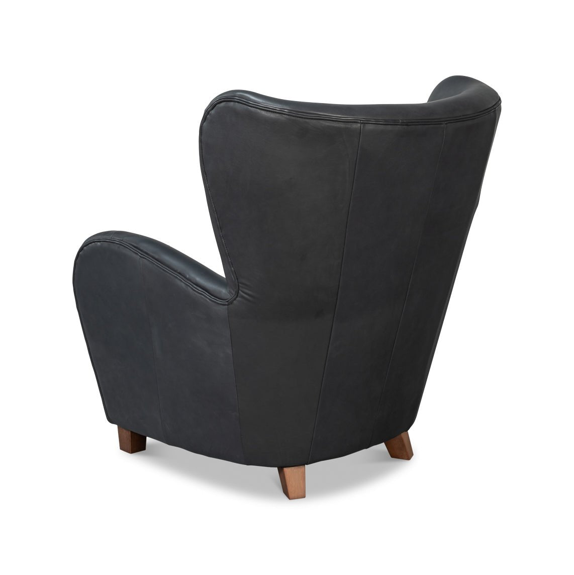 Black Leather Modern Wing Chair - English Georgian America