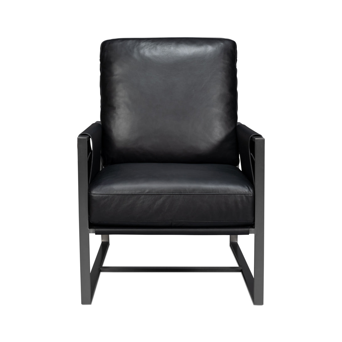 Black Leather Sling Accent Chair - English Georgian America