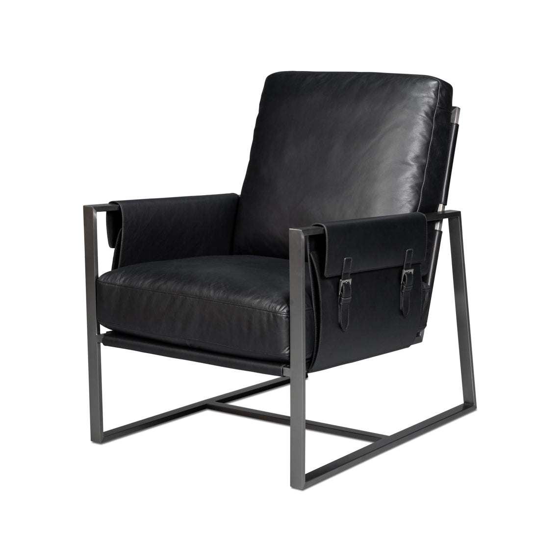 Black Leather Sling Accent Chair - English Georgian America