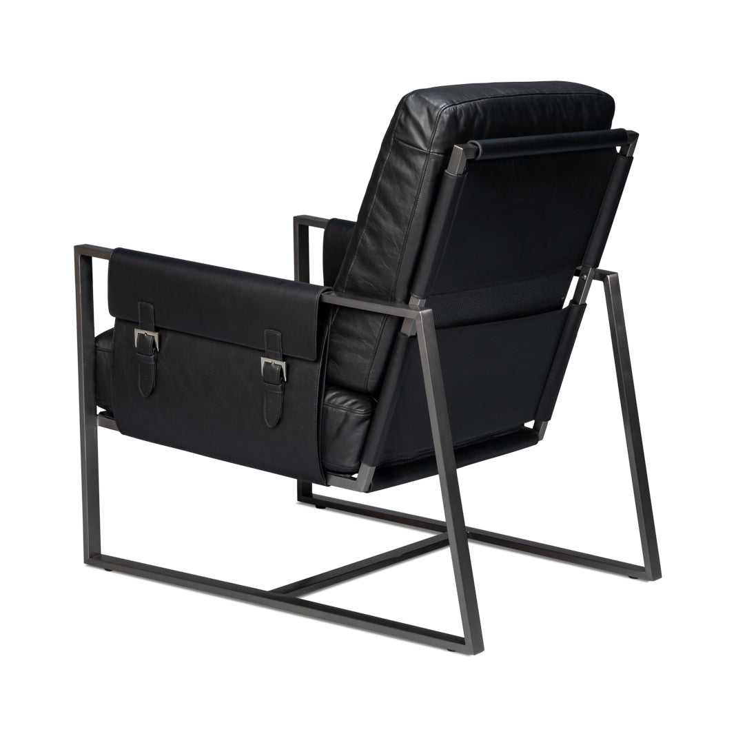 Black Leather Sling Accent Chair - English Georgian America