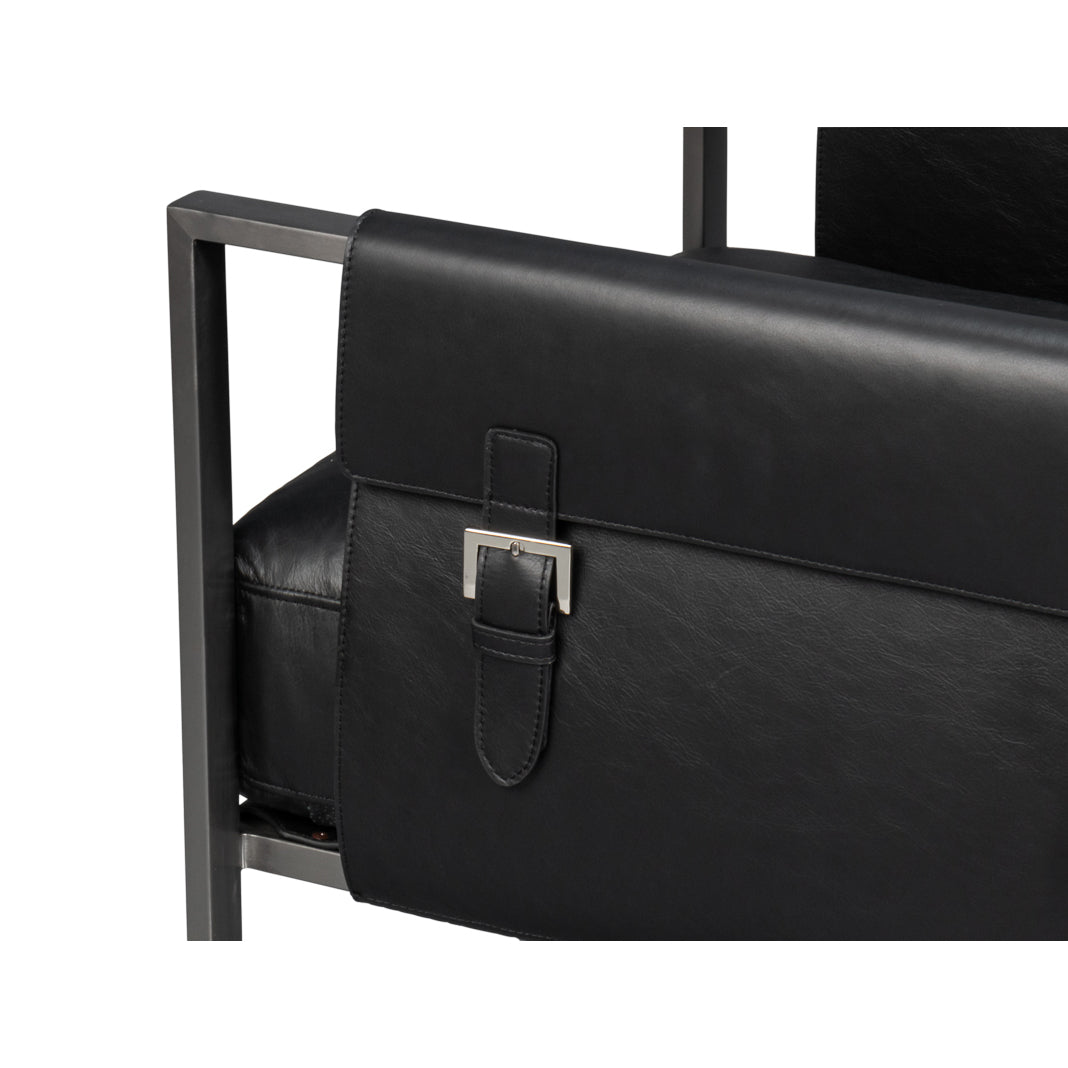 Black Leather Sling Accent Chair - English Georgian America