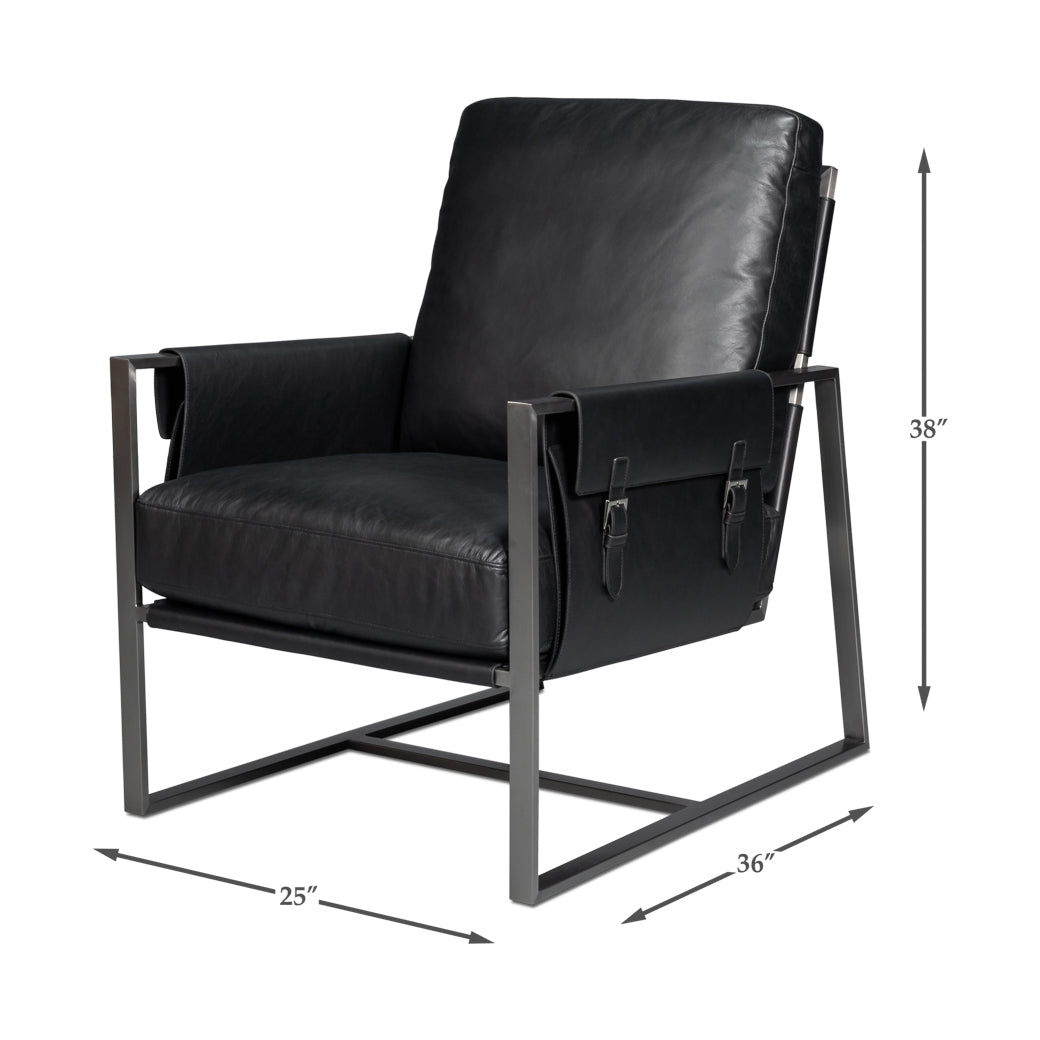 Black Leather Sling Accent Chair - English Georgian America