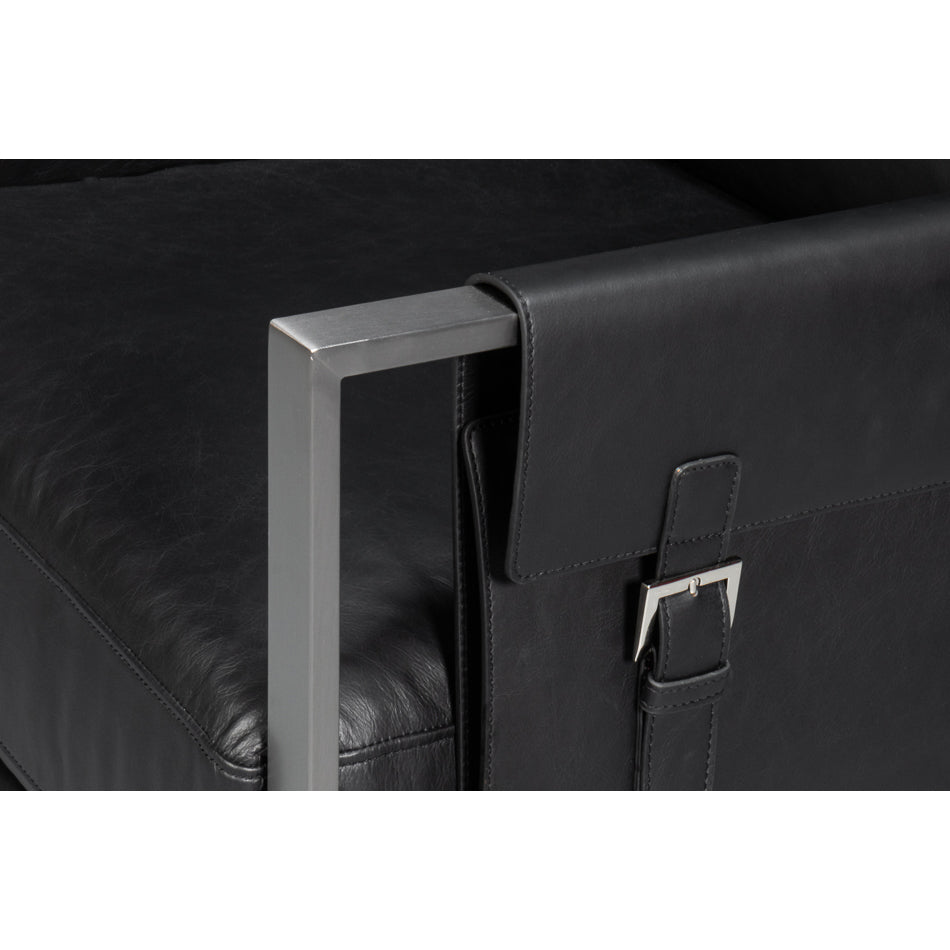 Black Leather Sling Accent Chair - English Georgian America