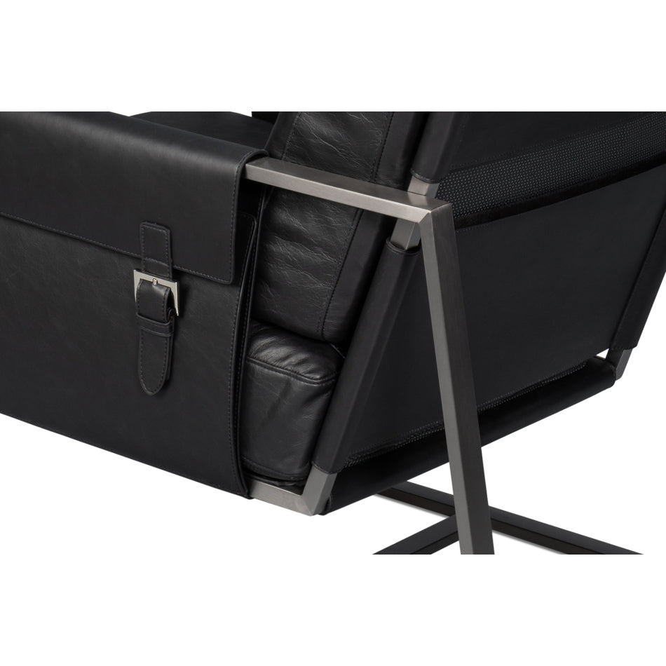 Black Leather Sling Accent Chair - English Georgian America