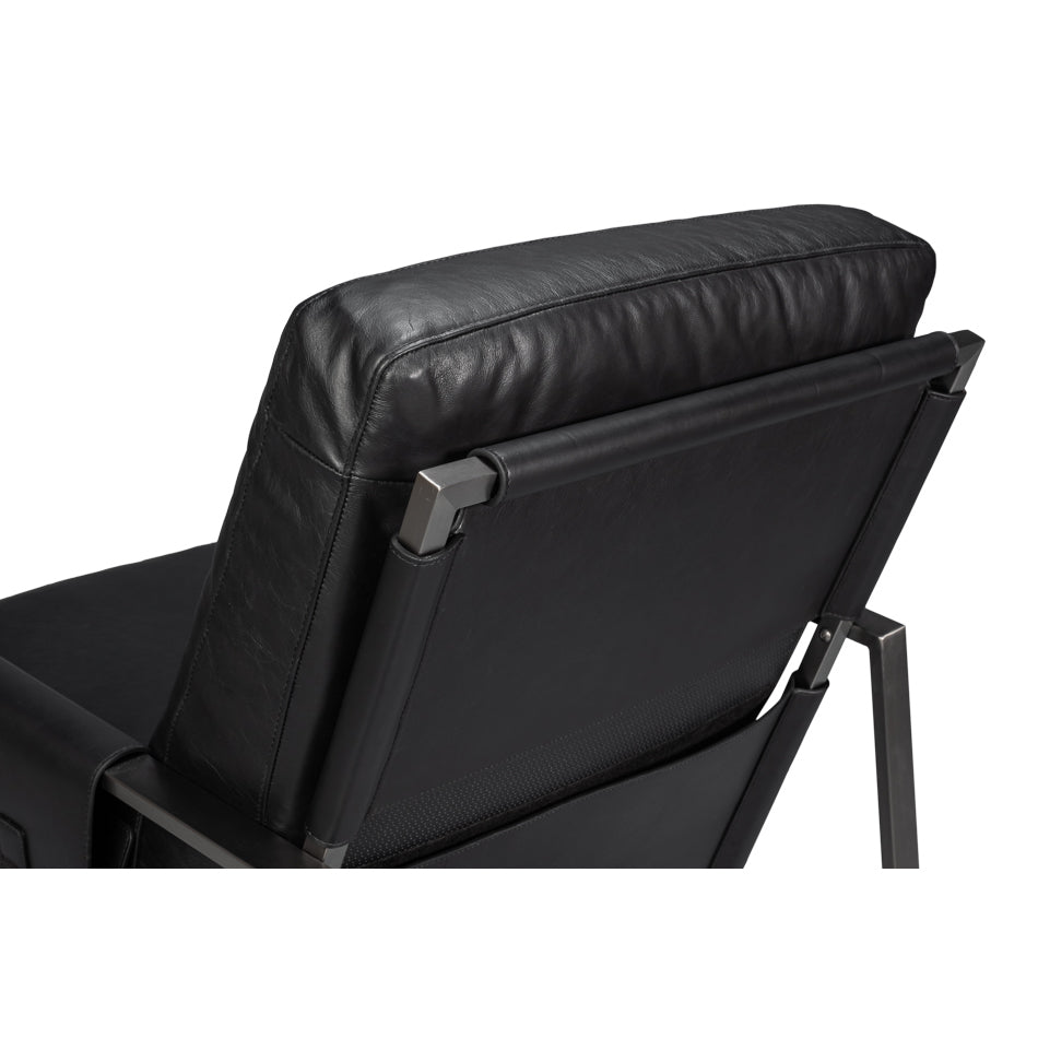 Black Leather Sling Accent Chair - English Georgian America