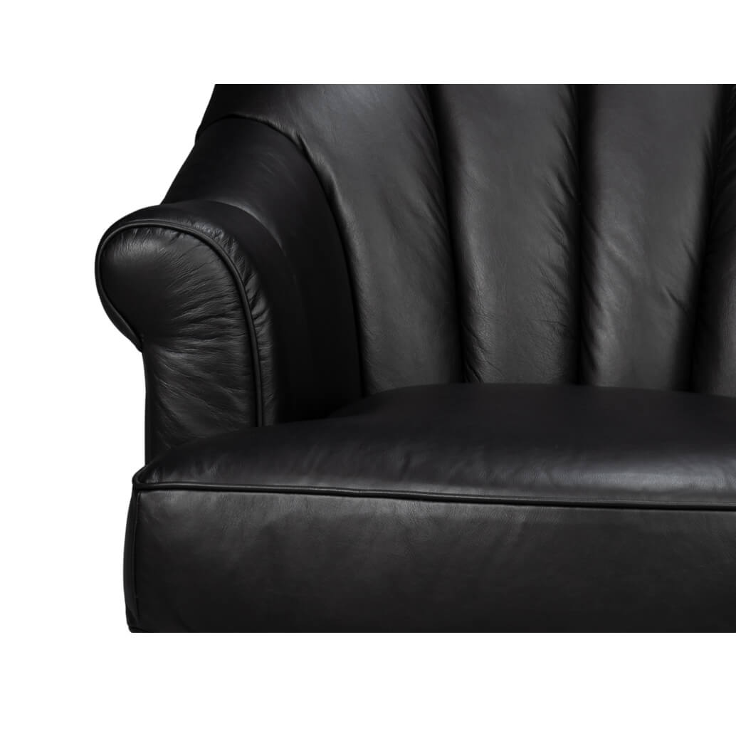 Black Leather Swivel Chair - English Georgian America