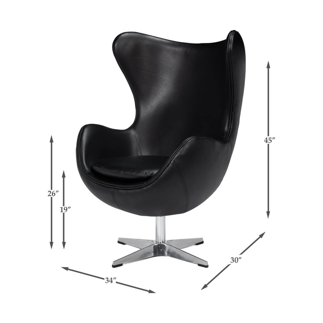 Black Leather Swivel Egg Chair - English Georgian America