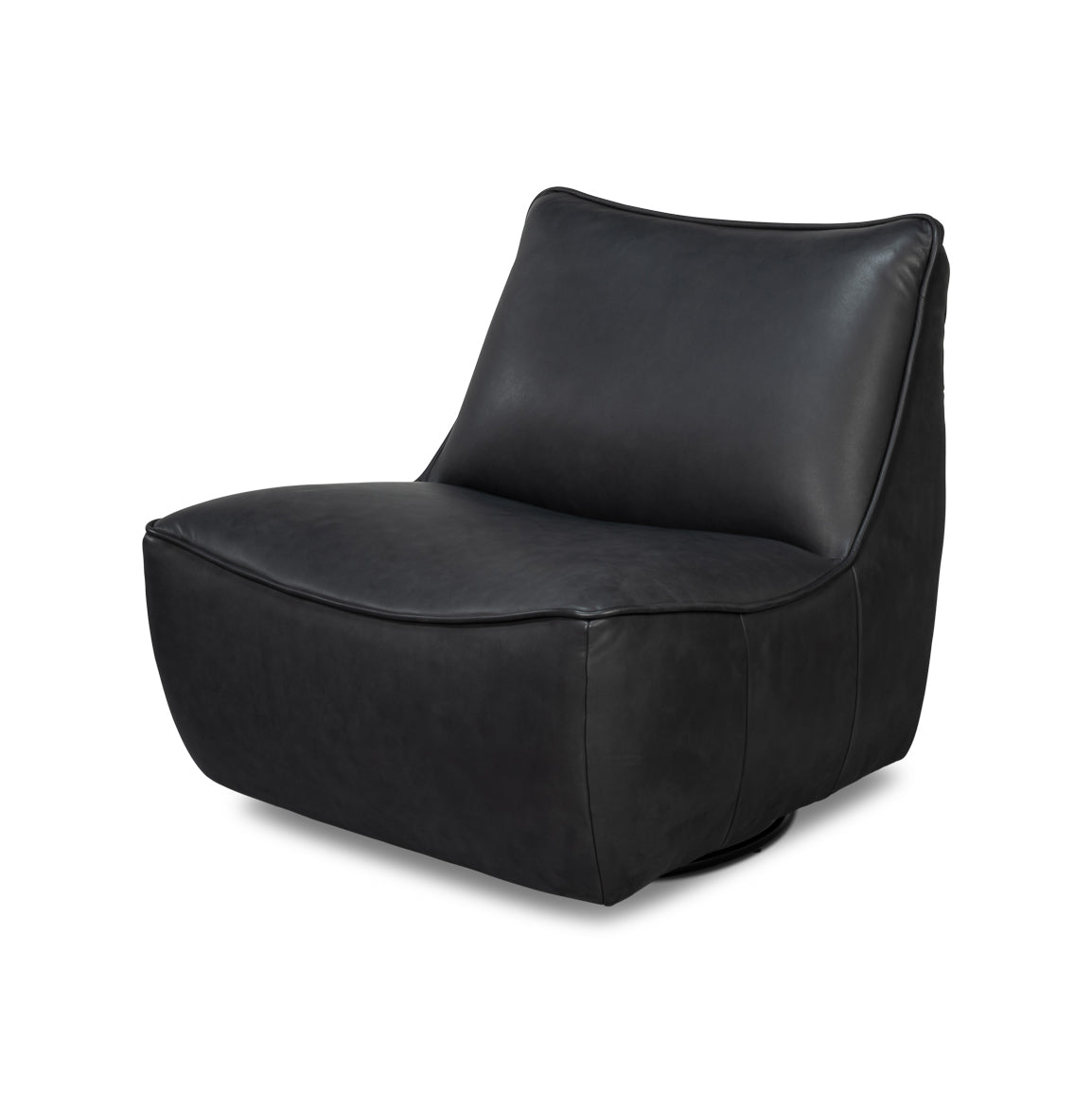 Black Leather Swivel Slipper Chair - English Georgian America