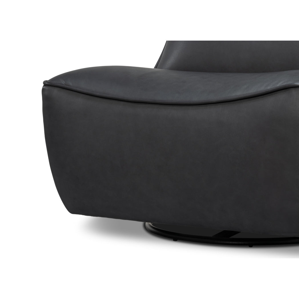 Black Leather Swivel Slipper Chair - English Georgian America