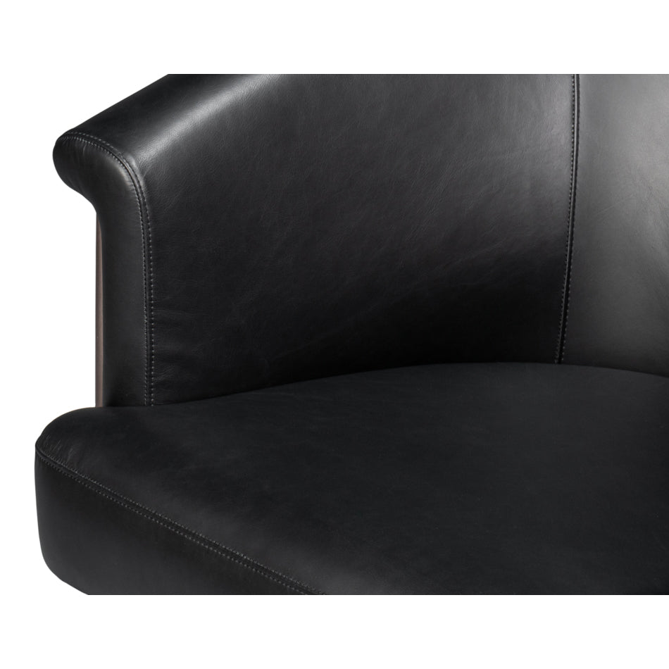 Black Leather Tub Chair - English Georgian America