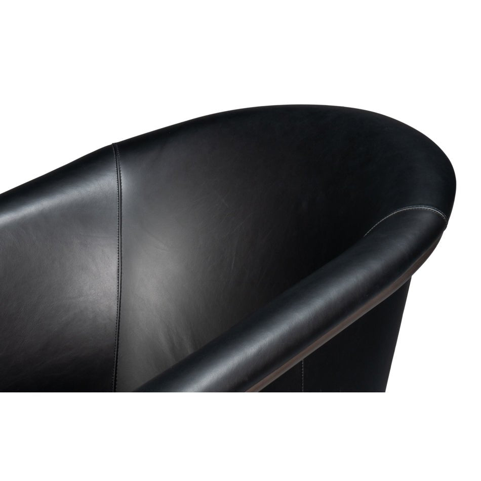 Black Leather Tub Chair - English Georgian America