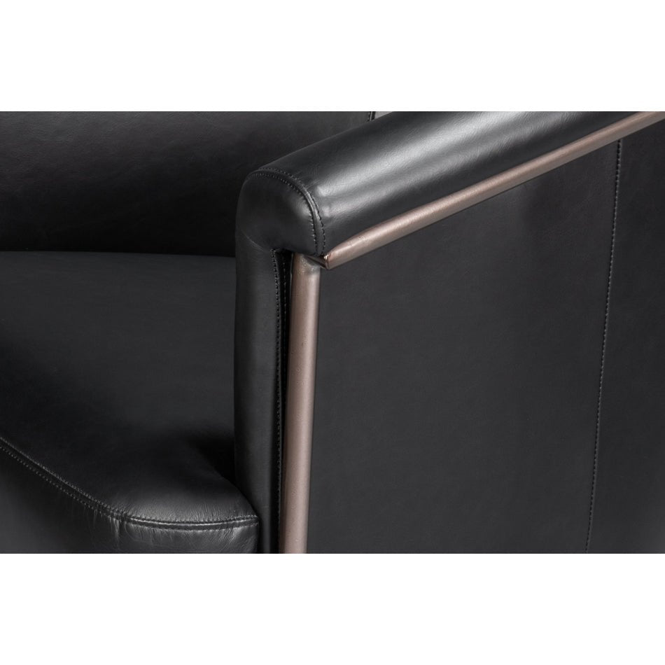 Black Leather Tub Chair - English Georgian America
