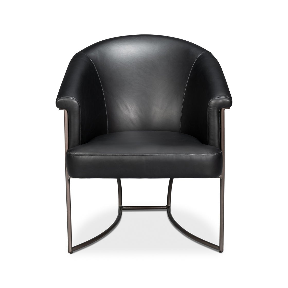 Black Leather Tub Chair - English Georgian America