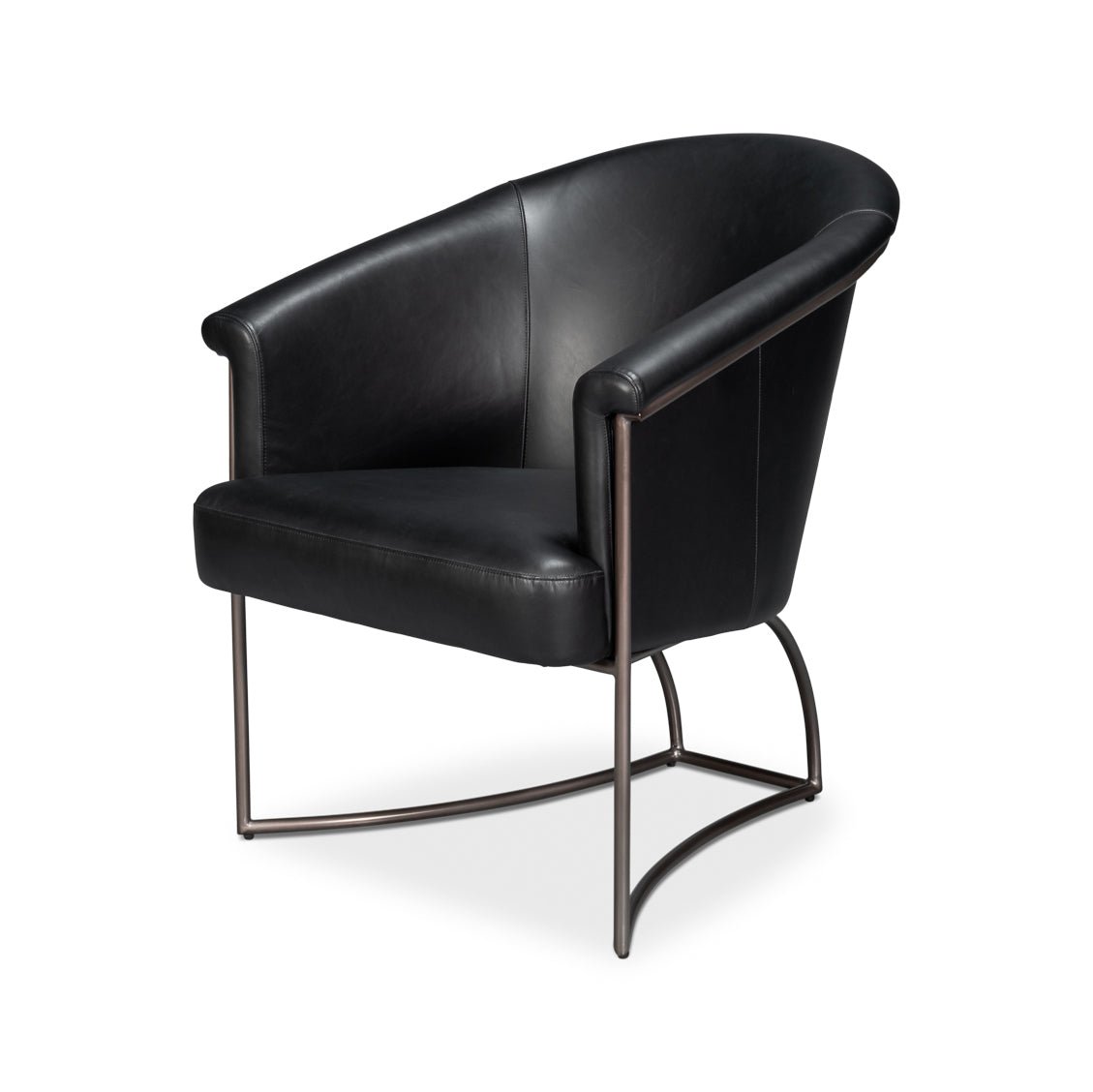 Black Leather Tub Chair - English Georgian America
