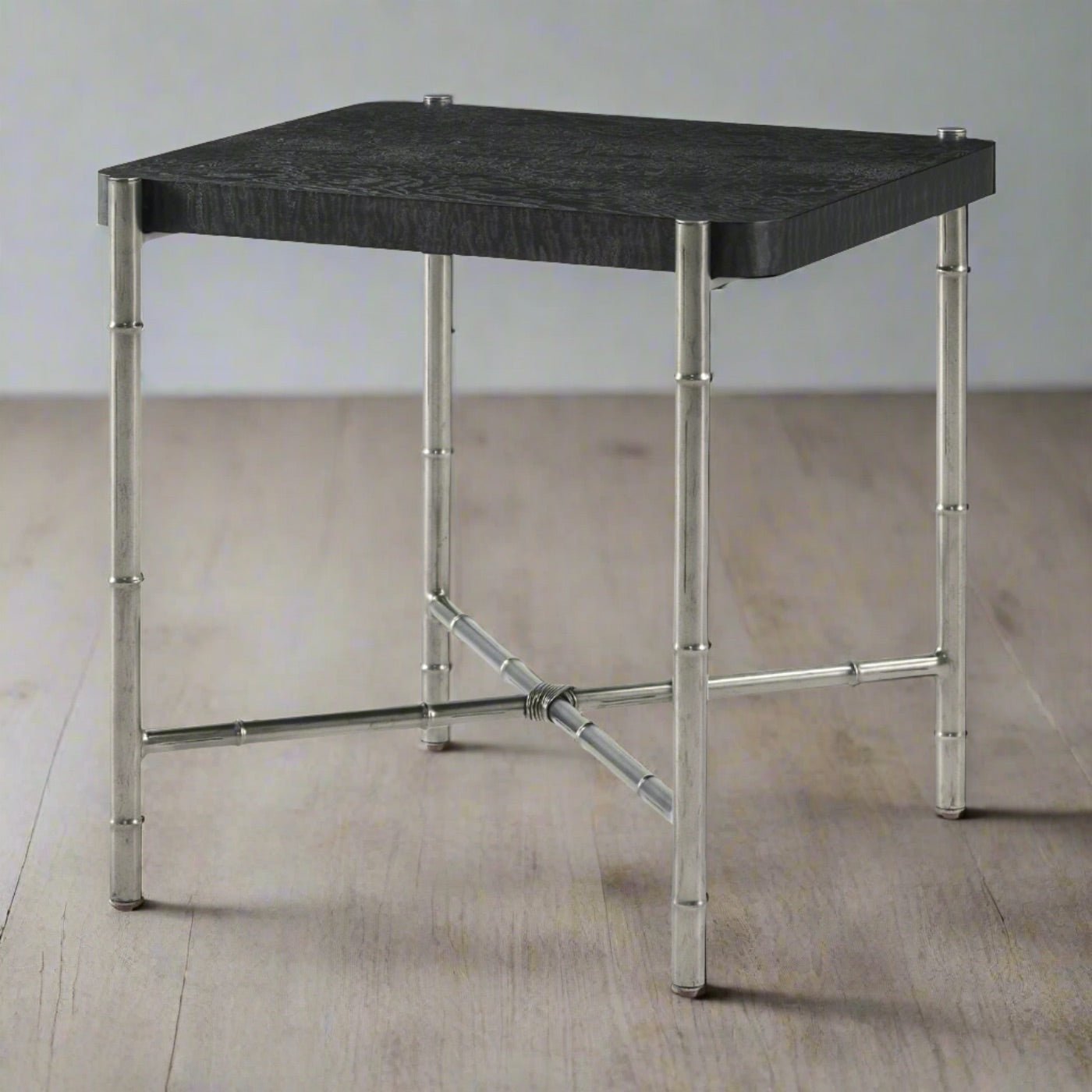 Black Mid Century Burl Top End Table - English Georgian America