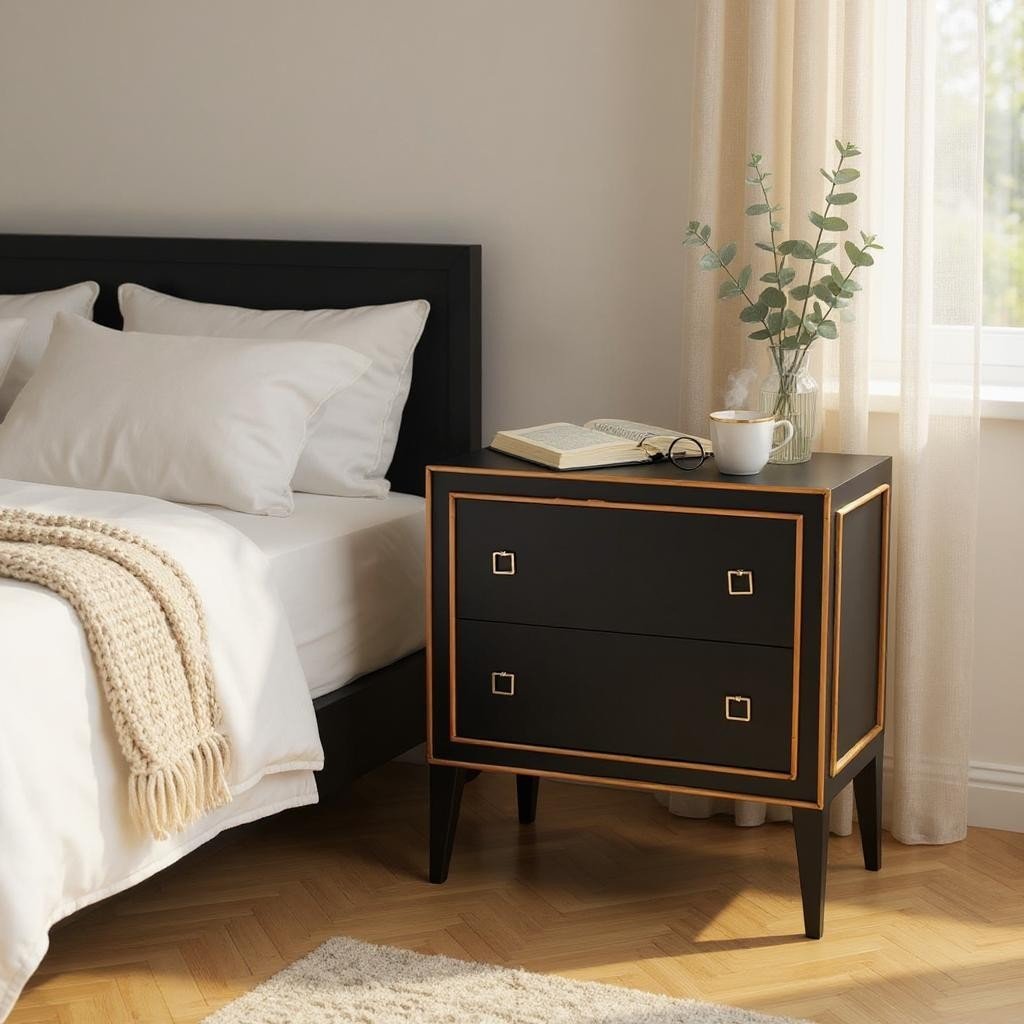 Black Mid Century Modern Nightstand - English Georgian America