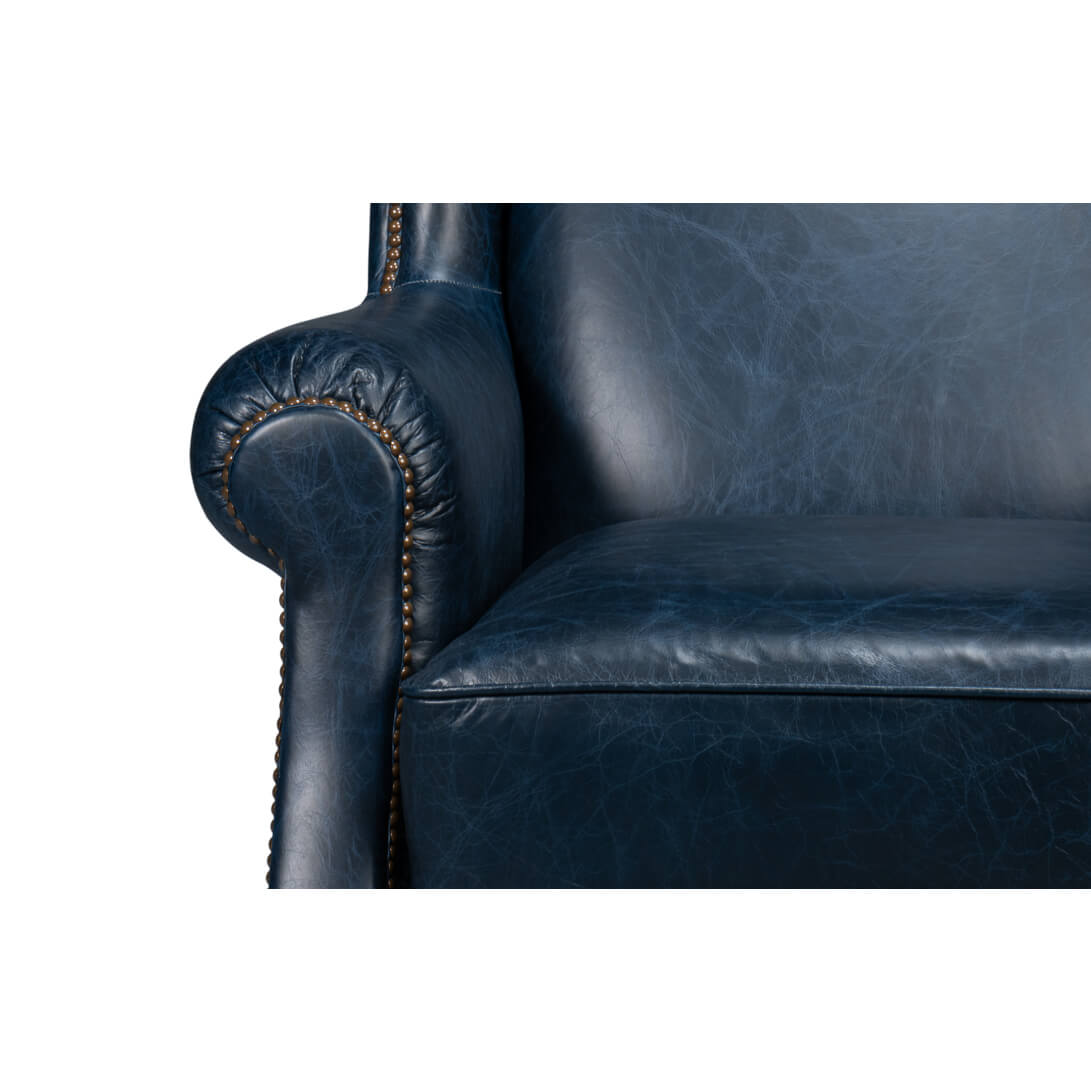 Blue Classic Leather Armchair - English Georgian America