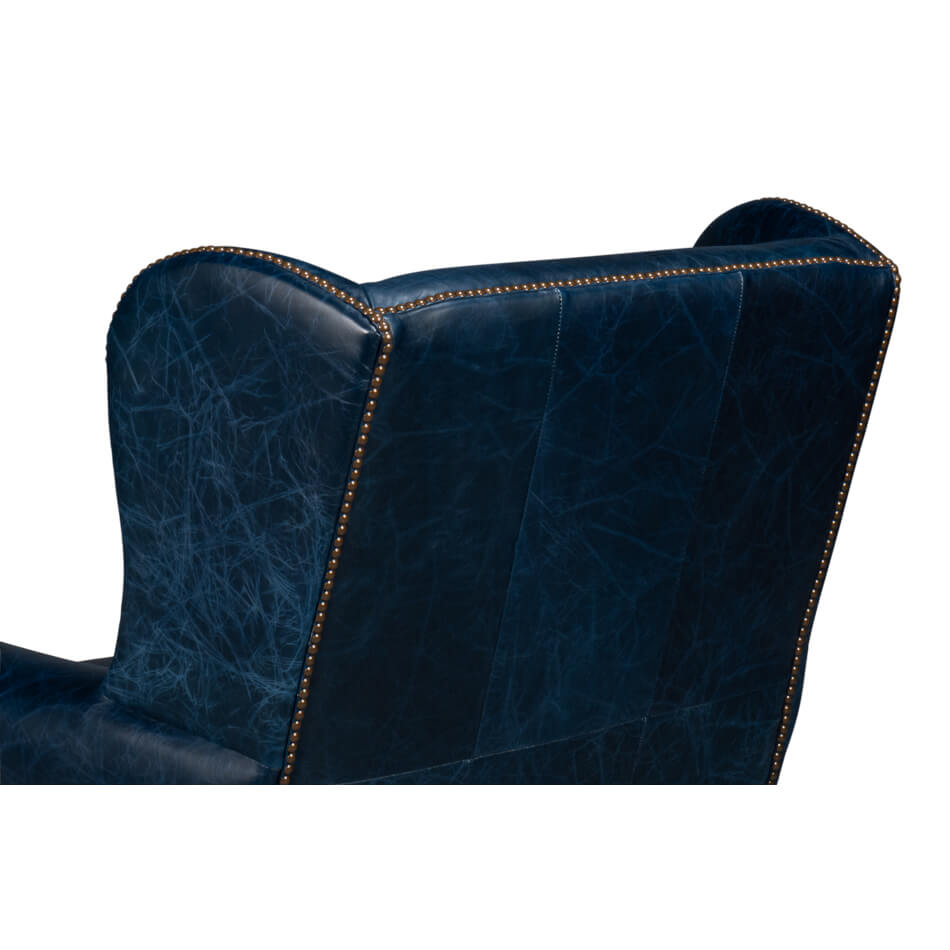 Blue Classic Leather Armchair - English Georgian America