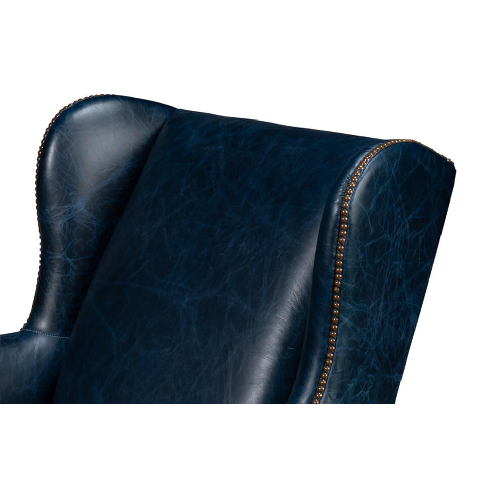 Blue Classic Leather Armchair - English Georgian America