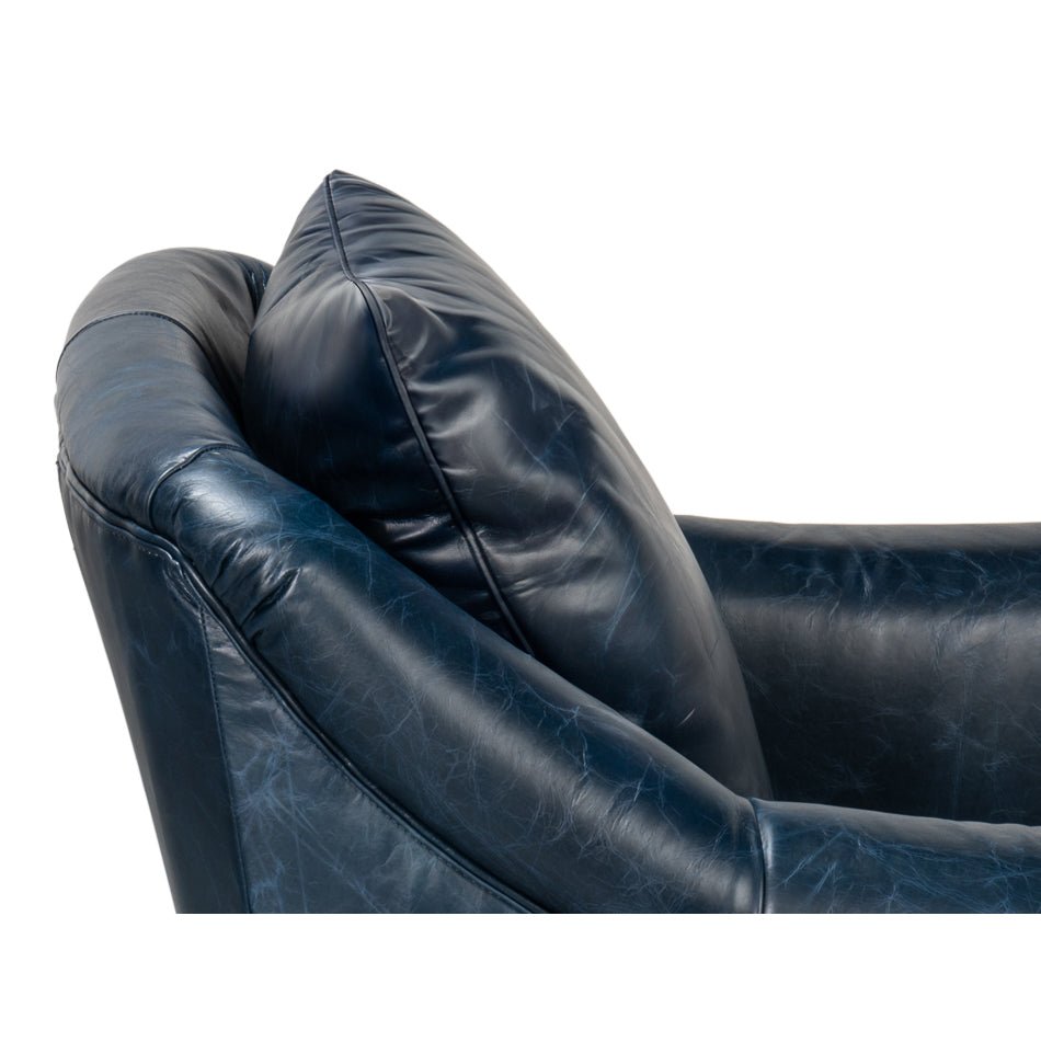 Blue Leather Accent Chair - English Georgian America