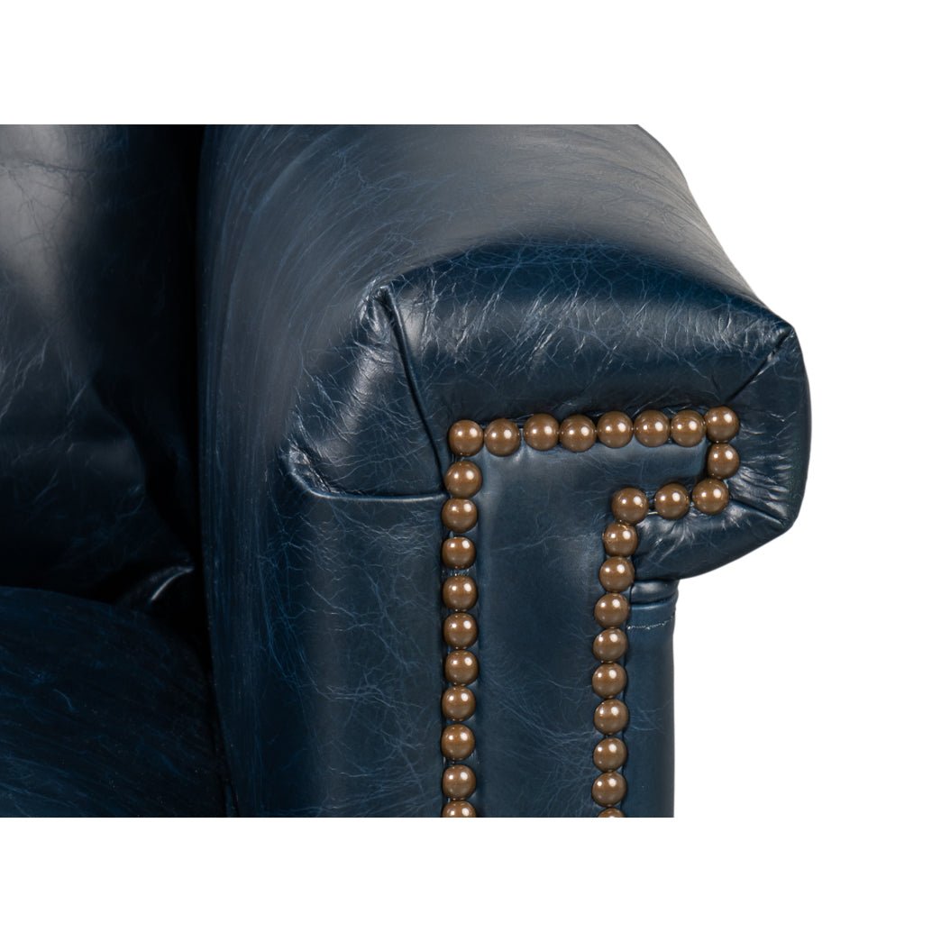 Blue Leather Accent Chair - English Georgian America