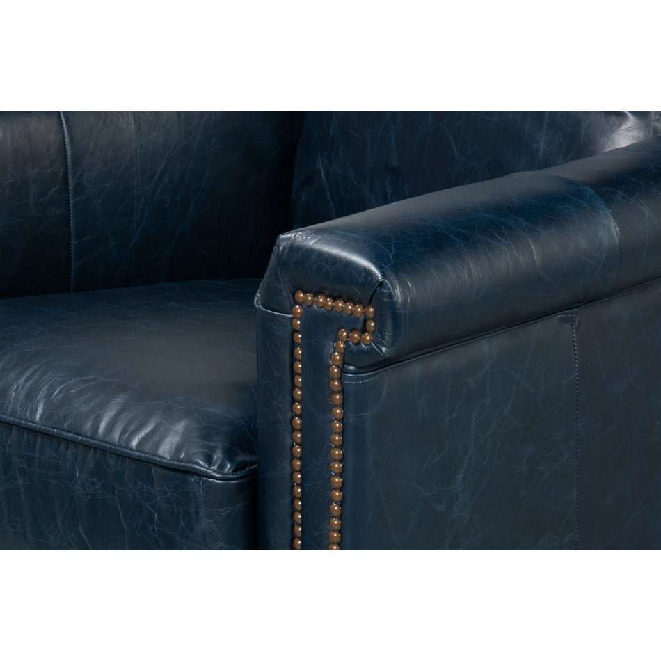Blue Leather Accent Chair - English Georgian America