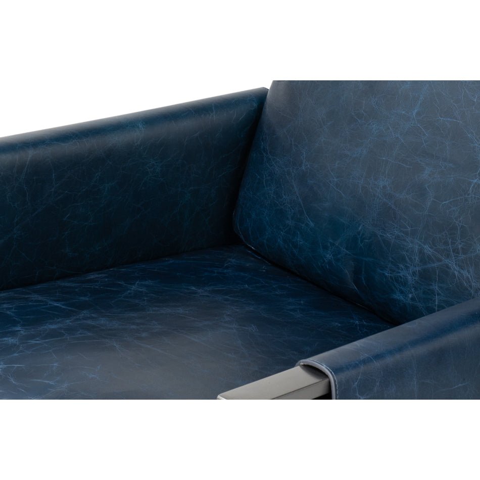 Blue Leather Sling Accent Chair - English Georgian America