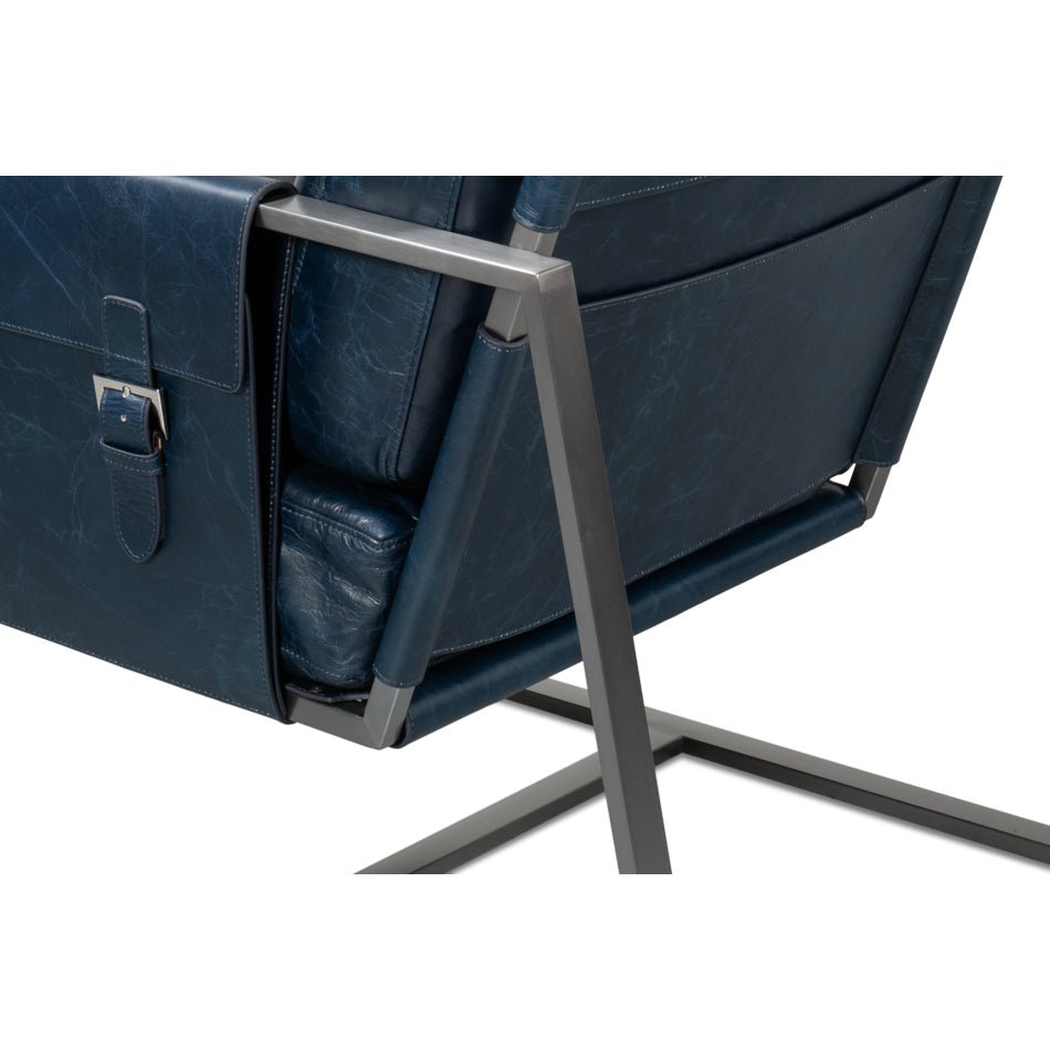 Blue Leather Sling Accent Chair - English Georgian America