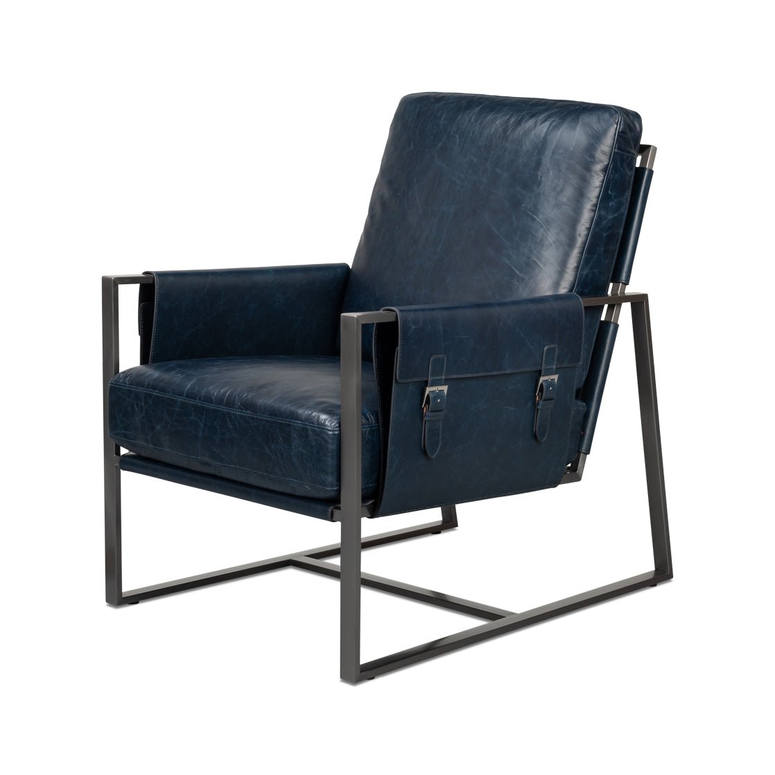 Blue Leather Sling Accent Chair - English Georgian America