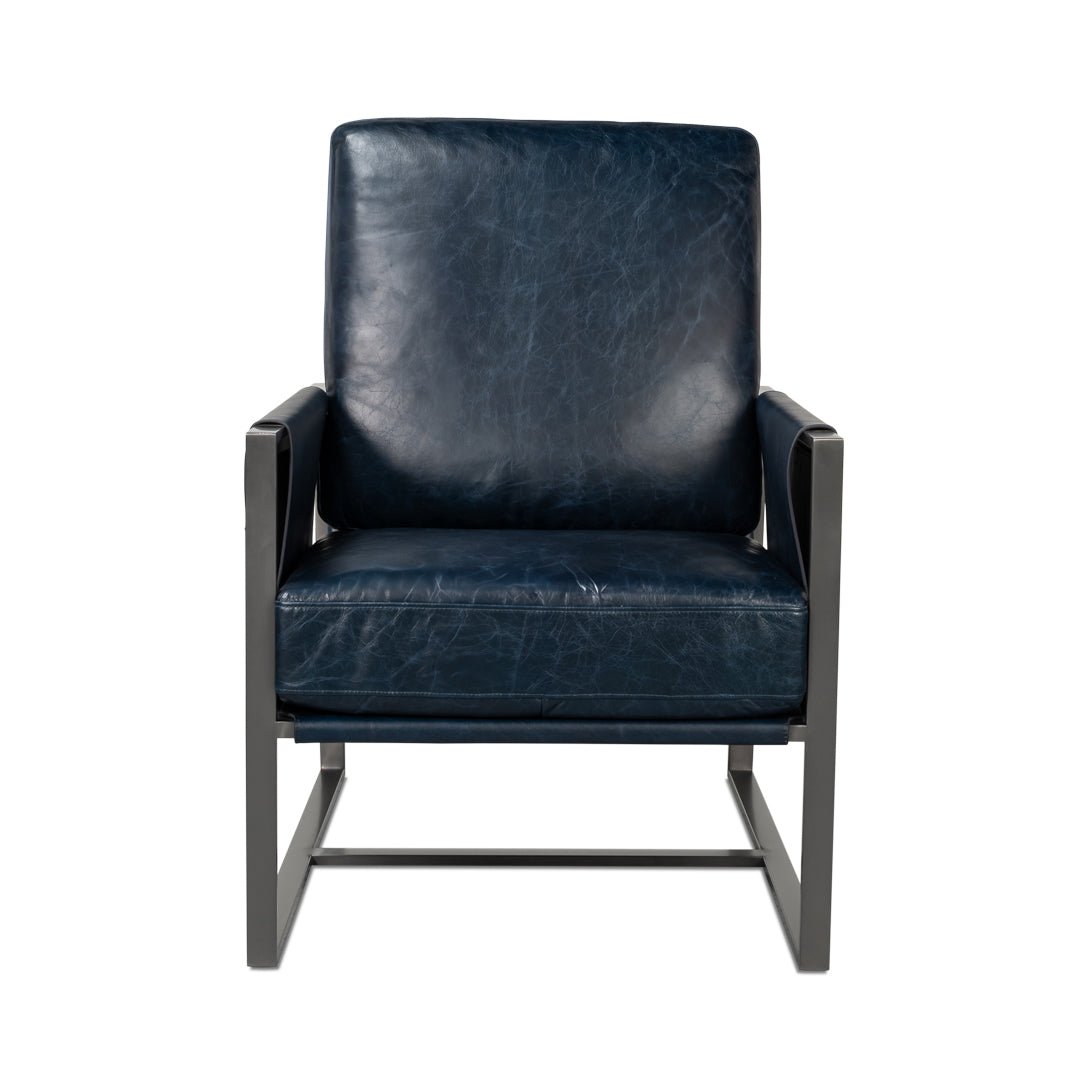 Blue Leather Sling Accent Chair - English Georgian America