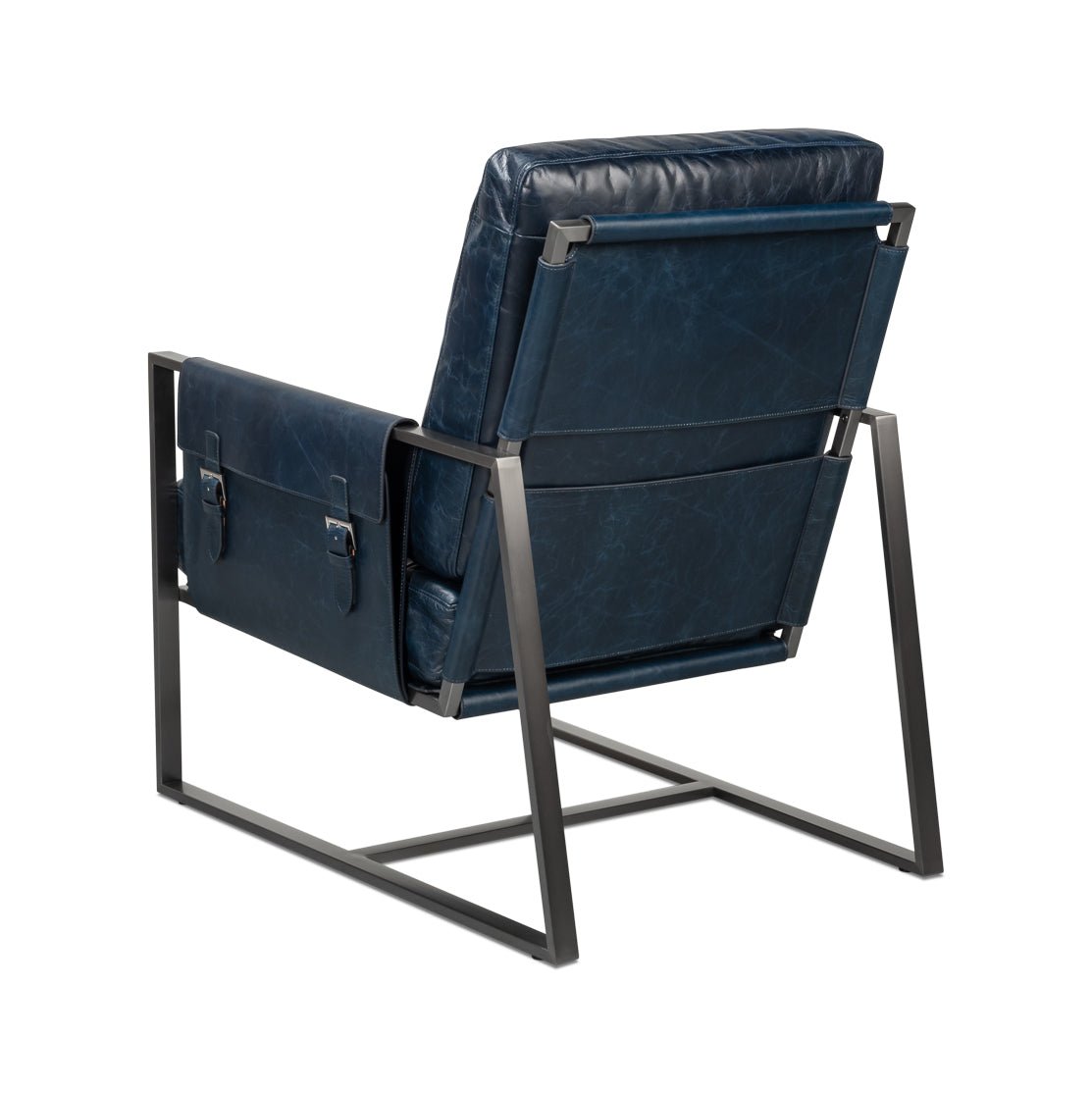 Blue Leather Sling Accent Chair - English Georgian America