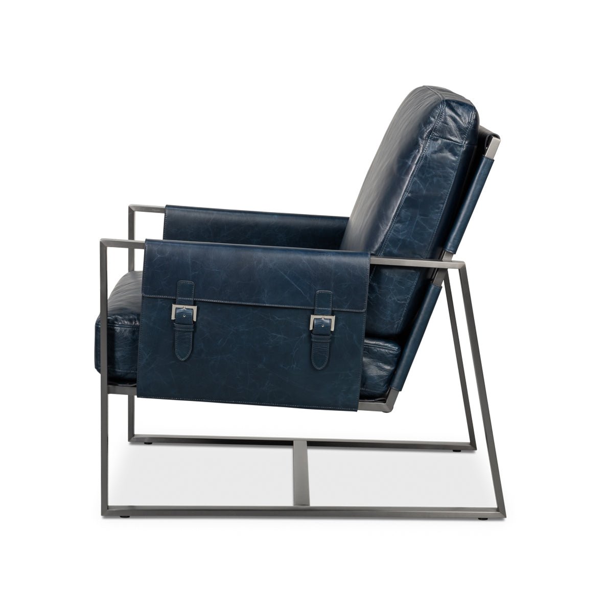 Blue Leather Sling Accent Chair - English Georgian America