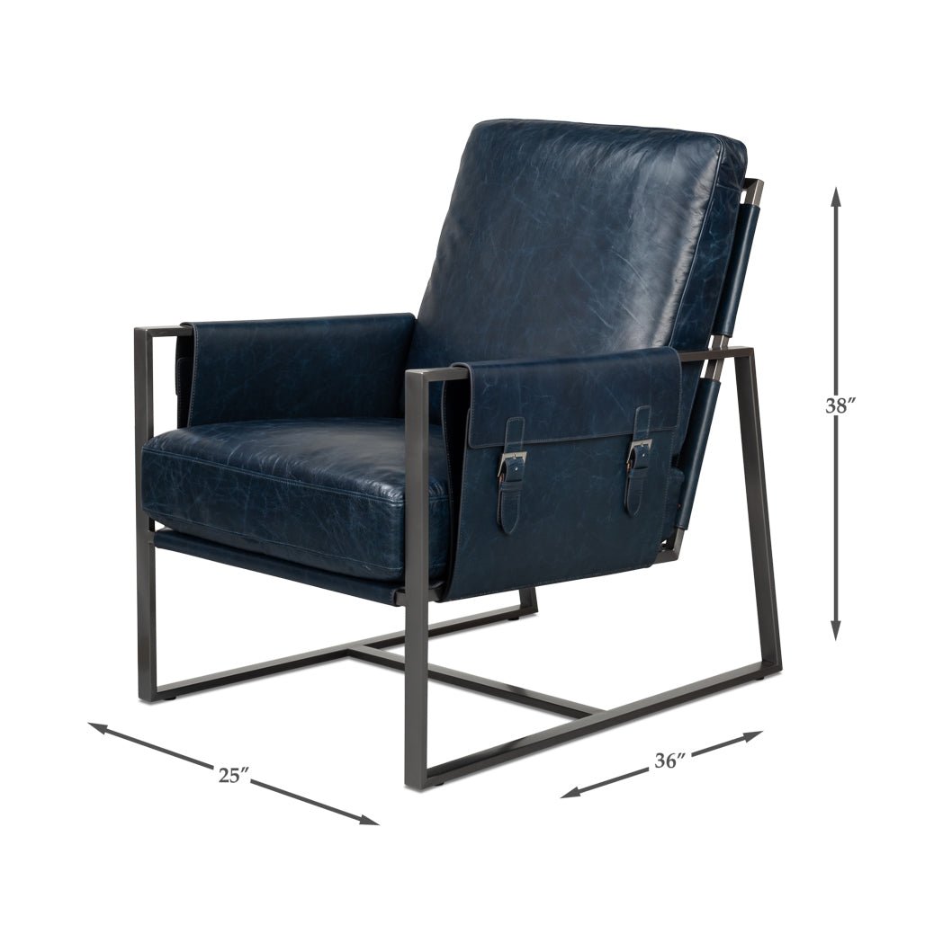 Blue Leather Sling Accent Chair - English Georgian America