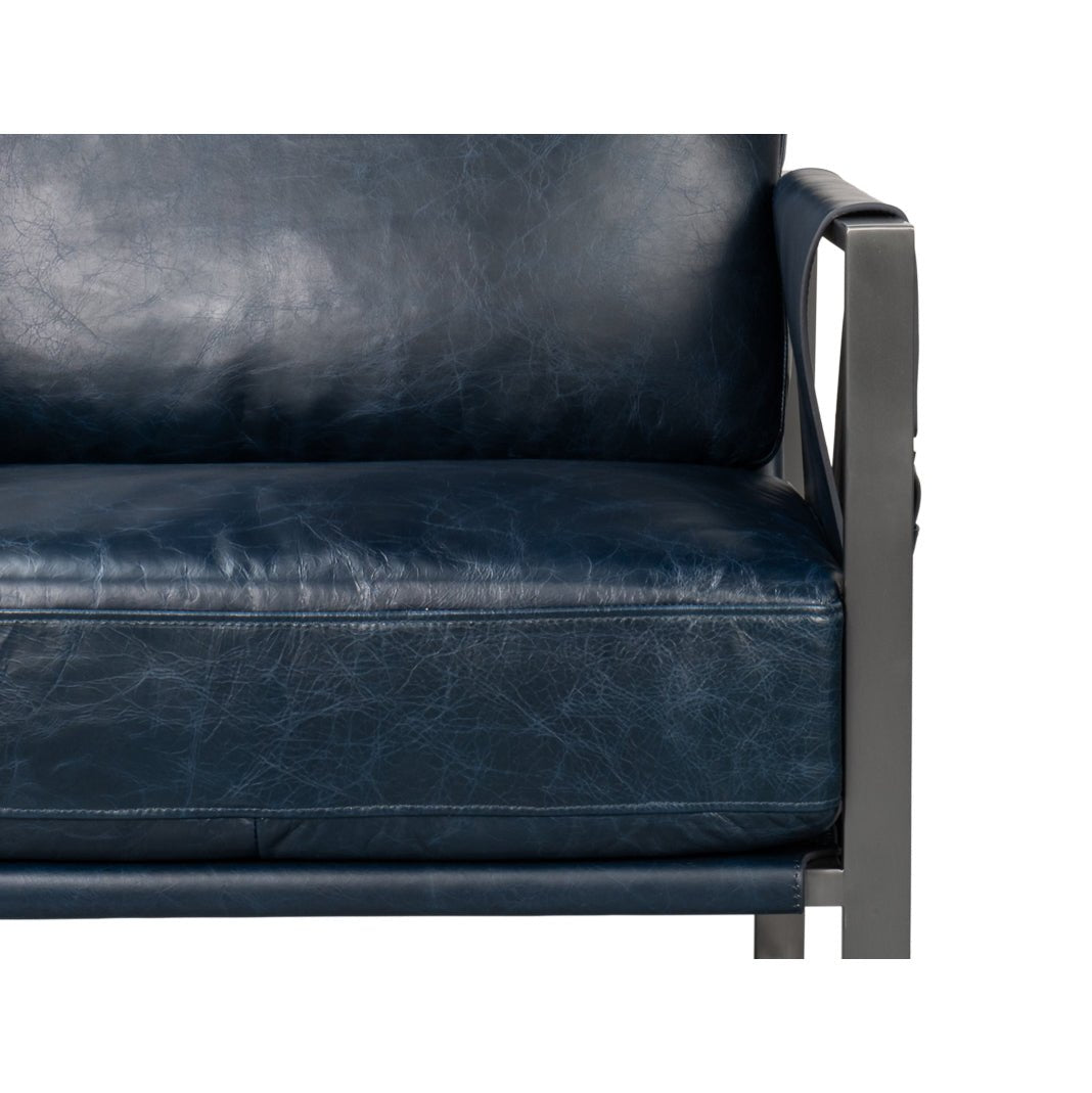 Blue Leather Sling Accent Chair - English Georgian America