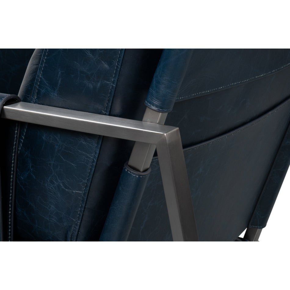 Blue Leather Sling Accent Chair - English Georgian America