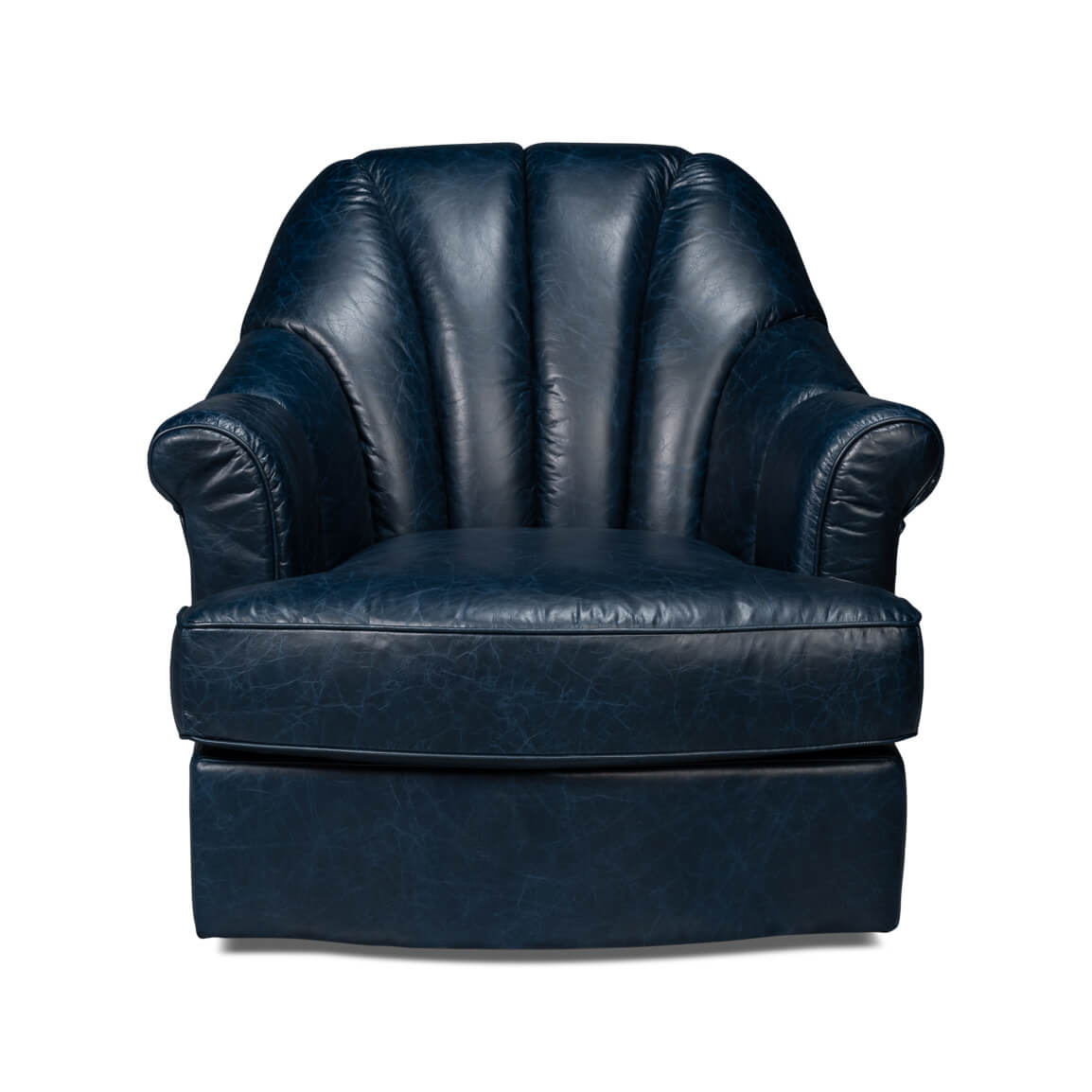 Blue Leather Swivel Chair - English Georgian America