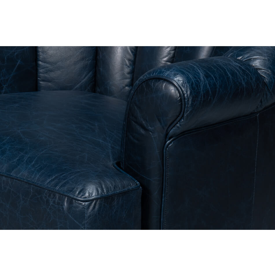 Blue Leather Swivel Chair - English Georgian America